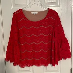 Rose & Olive Red Lace Bell Sleeve Blouse